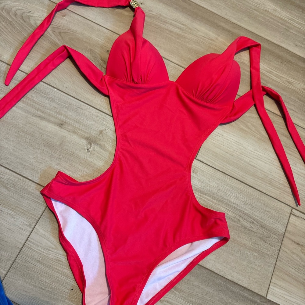 Vibrant Red Cutout Swimsuit